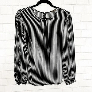 J. McLaughlin Black and White Striped Long Sleeve Blouse Women's Size Small